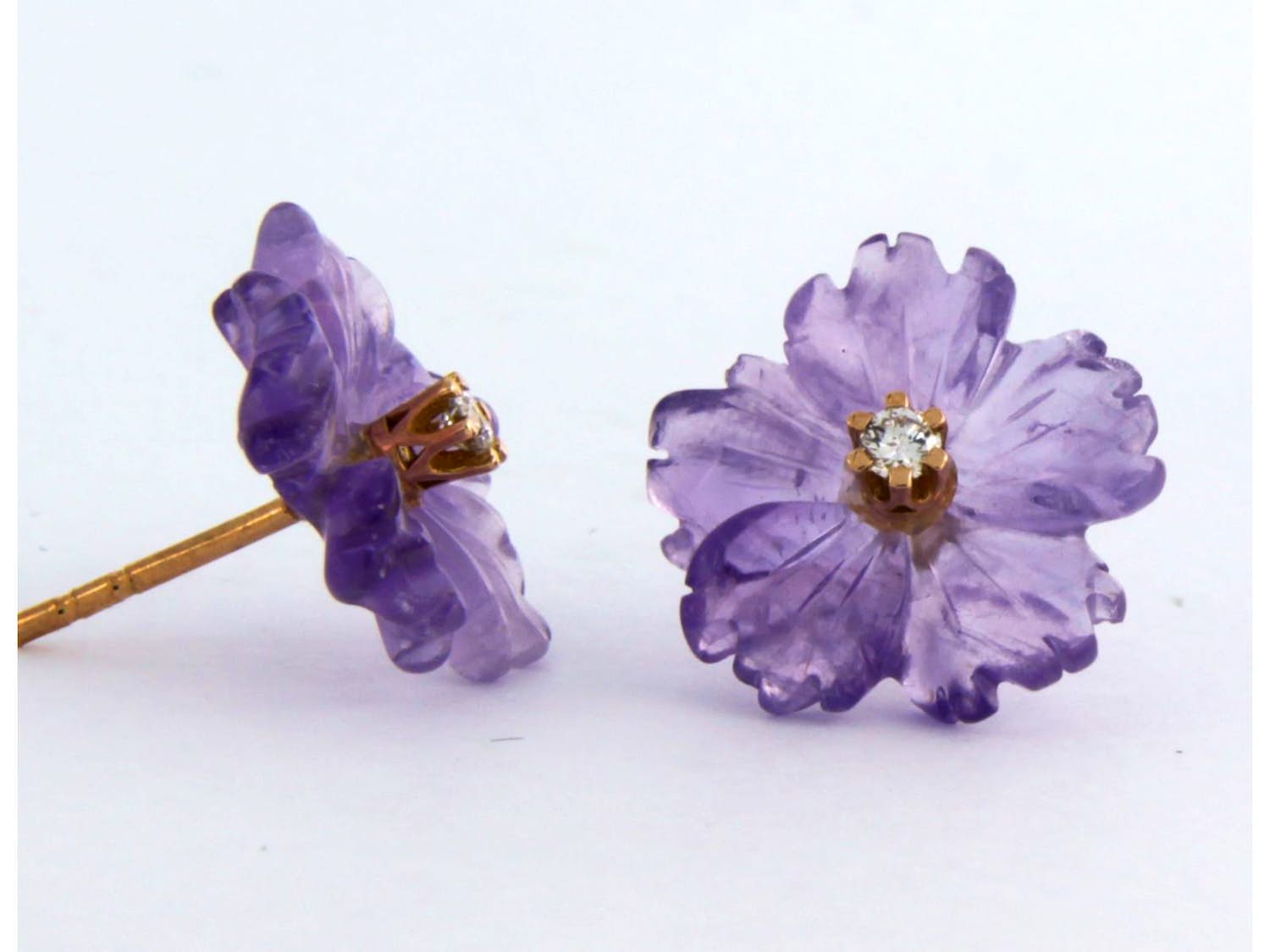 18k rose gouden oorknoppen met amethist en diamant 0.08 ct - F/G - VS/SI kopen? Bied vanaf 180!