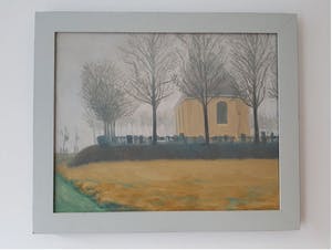 Niet of onleesbaar gesigneerd - Modern mysterieus mistig landschap - olieverf op doek -vanaf 1 euro- kopen? Bied vanaf 1!