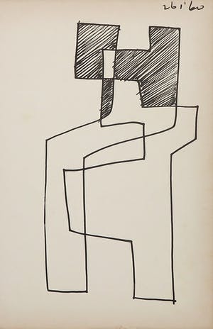 Siep van den Berg - Inkttekening, Abstracte compositie kopen? Bied vanaf 1!