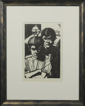 Dick Ket - Linoleumsnede, De twee zusjes - Ingelijst kopen? Bied vanaf 35!