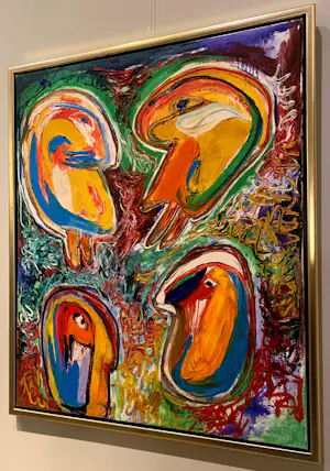 Finn Pedersen - Ingelijste olieverf op doek: Hommage Christian Dotremont kopen? Bied vanaf 1295!