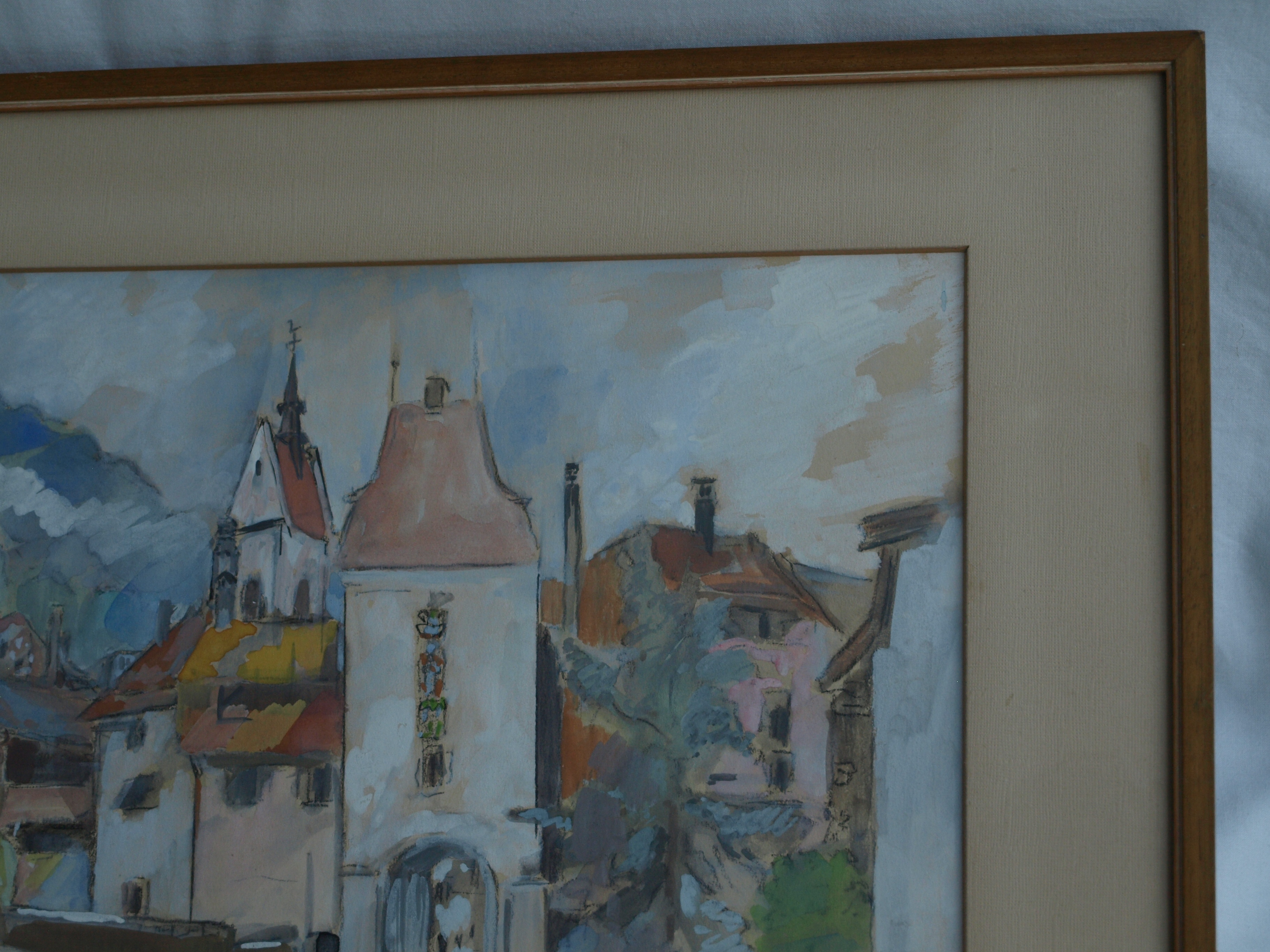 Niet of onleesbaar gesigneerd - Gemengde techniek , Dorpsgezicht – gesigneerd & ingelijst - 1968 kopen? Bied vanaf 1!