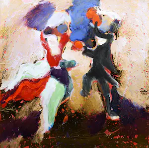 Jan Peter van Opheusden - Gemengde techniek op doek, Bruiloft - Ingelijst kopen? Bied vanaf 300!