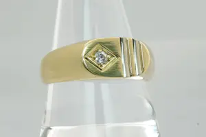 25 - massieve Retro 18 Krt bi-color gouden solitair ring met 0.05ct diamant kopen? Bied vanaf 330!