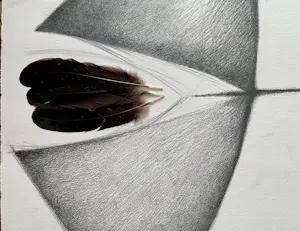 Ger Daniels - De Pijl, tekening collage met veren, hand gesigneerd kopen? Bied vanaf 65!