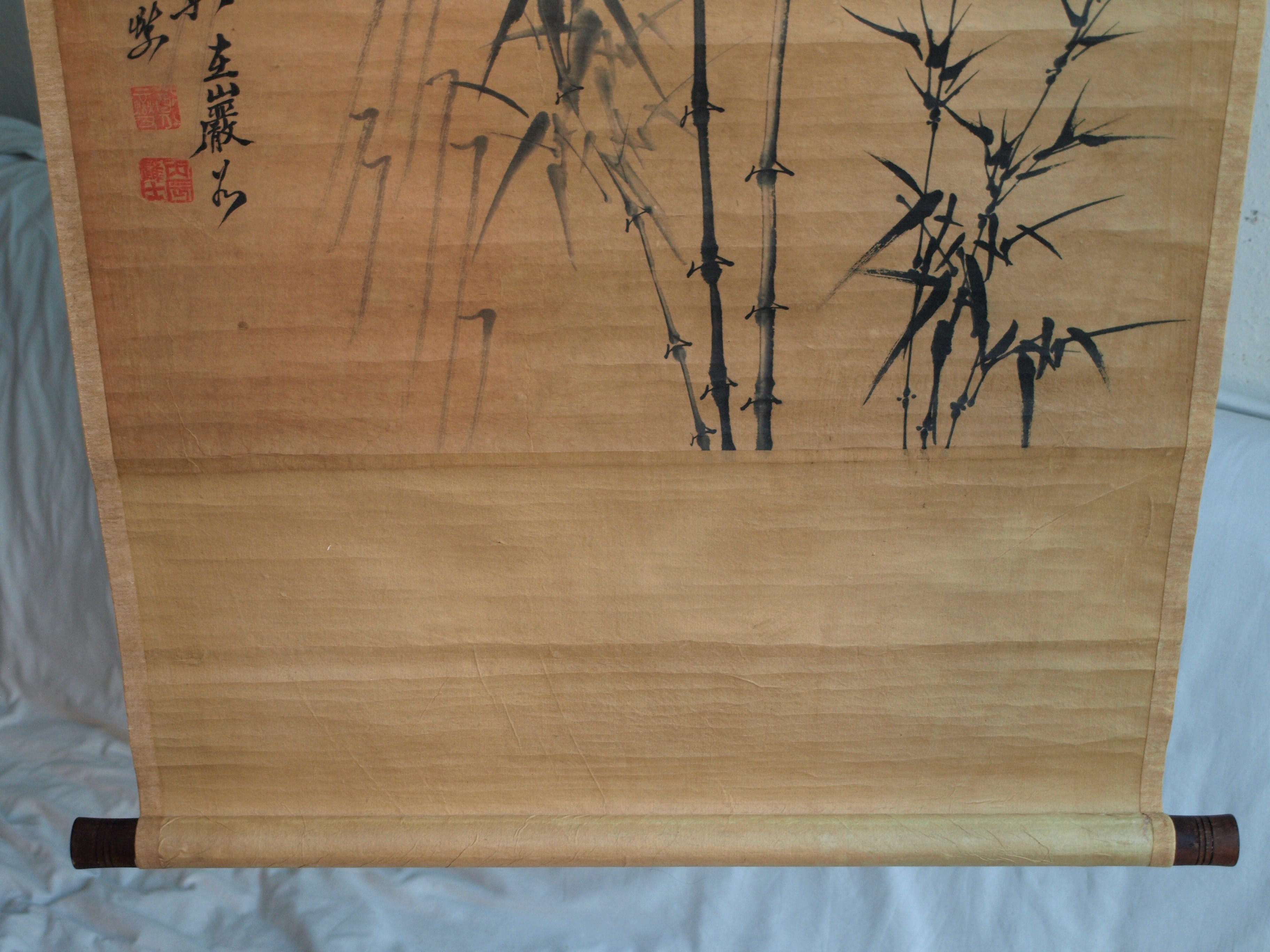 Niet of onleesbaar gesigneerd - Japanse of Chinese scroll, Riet - Inkt op papier, opgerold op houten stok kopen? Bied vanaf 1!