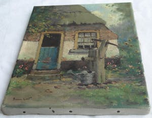 Arnout van Gilst - Olieverf op doek, boerderij met waterpomp – gesigneerd – ca 1945 kopen? Bied vanaf 35!