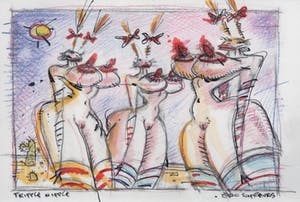 Eric Schreurs - Potloodtekening, Tripple Nipple - Ingelijst kopen? Bied vanaf 35!