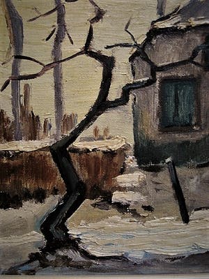 Niet of onleesbaar gesigneerd - Robuust impressionistisch olieverf "Winters boslandschap" gesigneerd kopen? Bied vanaf 1!