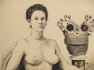 Aat Veldhoen - Naakte vrouw bij motorblokbeeld - Rotaprent kopen? Bied vanaf 50!