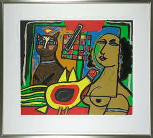 Corneille - Zeefdruk, Le damier amoureux - Ingelijst (Groot) verkocht voor € 250!