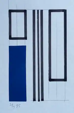 Siep van den Berg - #COMPOSITIE MET BLAUW# 1995, tekening + collage verkauft für € 65!