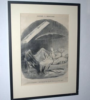 Gaston Hoffmann - lot van 2 ingelijste werken: kleurets Hoffmann & 19e eeuwse litho Honoré Daumier kopen? Bied vanaf 50!
