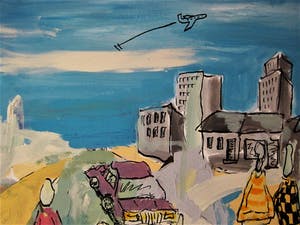 Niet of onleesbaar gesigneerd - Vrolijk modern Acryl/Doek schilderij "Strandgezicht" gesigneerd en GROOT!! kopen? Bied vanaf 1!