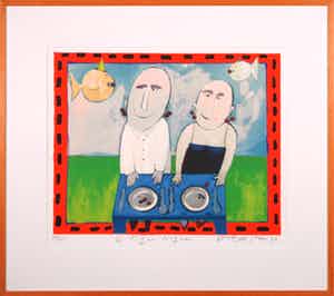 Wouter Stips - Zeefdruk, Le pique nique - Ingelijst verkocht voor € 50!