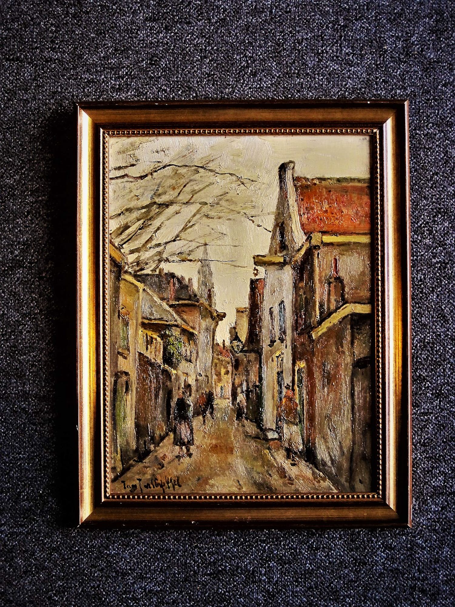 Niet of onleesbaar gesigneerd - Charmant omstreeks 1920 geschilderd olieverf "Dorpstraatje" gesigneerd kopen? Bied vanaf 1!