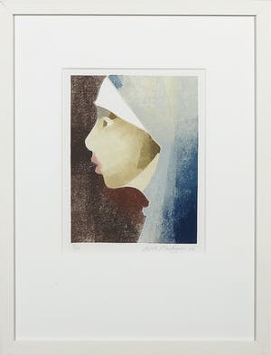 Nicole Montagne - Sjabloondruk, Meisje met blauwe hoofddoek - Ingelijst kopen? Bied vanaf 40!