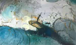 Niek Molenaar - Storm 1984 - gouache (ingelijst) + boek Op zoek naar de grot verkocht voor € 110!
