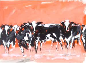 Frits van Eeden - Acryl op karton, Koeien verkocht voor € 60!
