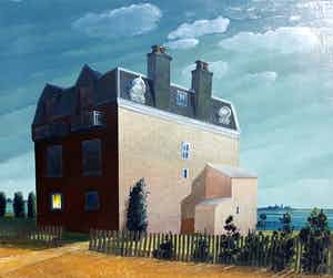 Erna van Mondfrans - Huis in Bretagne, olieverf op doek (ingelijst) verkocht voor € 175!