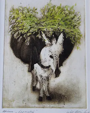 Willy Belinfante - Fraaie Epreuve d'Artiste kleuren ets "het ezeltje" - potloodgesigneerd kopen? Bied vanaf 48!