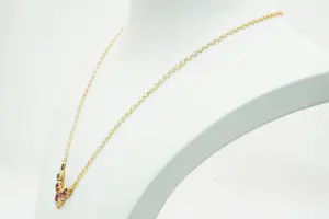1174- Gracieus 18krt geel gouden Indiaas halssierraad - roze rode stenen kopen? Bied vanaf 380!
