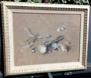 Frida Holleman - Strandstilleven, olieverf op canvasboard (mooi ingelijst) kopen? Bied vanaf 395!