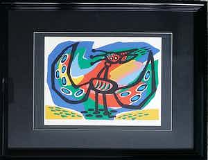 Anton Rooskens - Anton Rooskens - Zingende vogel, litho (mooi ingelijst) verkocht voor € 200!