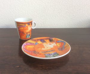 Plateelfabriek Schoonhoven N.V. - VIER KOPJES met GEBAKSBORDJE kopen? Bied vanaf 20!