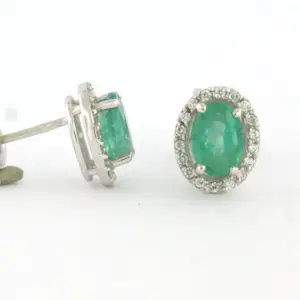 14k wit gouden oorknoppen met smaragd en briljant geslepen diamant tot. 0,20ct kopen? Bied vanaf 650!