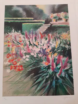 Rolf RAFFLEWSKI - Litho, , getiteld 'Giverny - Parterre de fleurs chez Monet'. kopen? Bied vanaf 40!