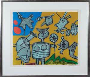 Corneille - Zeefdruk, Chat retrant dans la danse I - Ingelijst verkocht voor € 200!