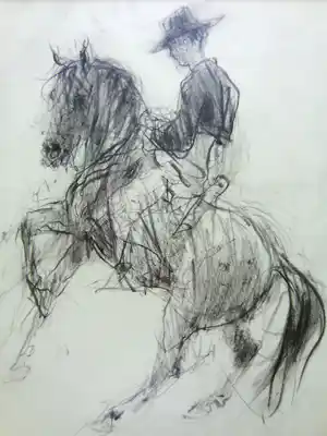 Piet Klaasse - RUITER TE PAARD / ORIGINEEL WERK / 63x48cm / KADER / SIG / 1965 verkocht voor € 45!