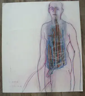 Hans Abbing - zeer grote krijttekening - 1995 kopen? Bied vanaf 200!