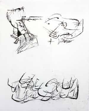 Henry Moore - Three Motives, ets (prachtig ingelijst) verkocht voor € 550!