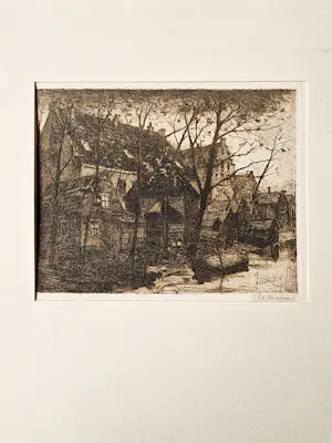 Eduard Karsen - omstreeks 1900 - omstreeken van Amsterdam - droge naald Ets - gesigneerd kopen? Bied vanaf 33!