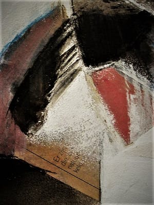 Jan Sterk - Intrigerende jaren 60 gemengde techniek (olieverf,krant,gips) Collage kopen? Bied vanaf 30!