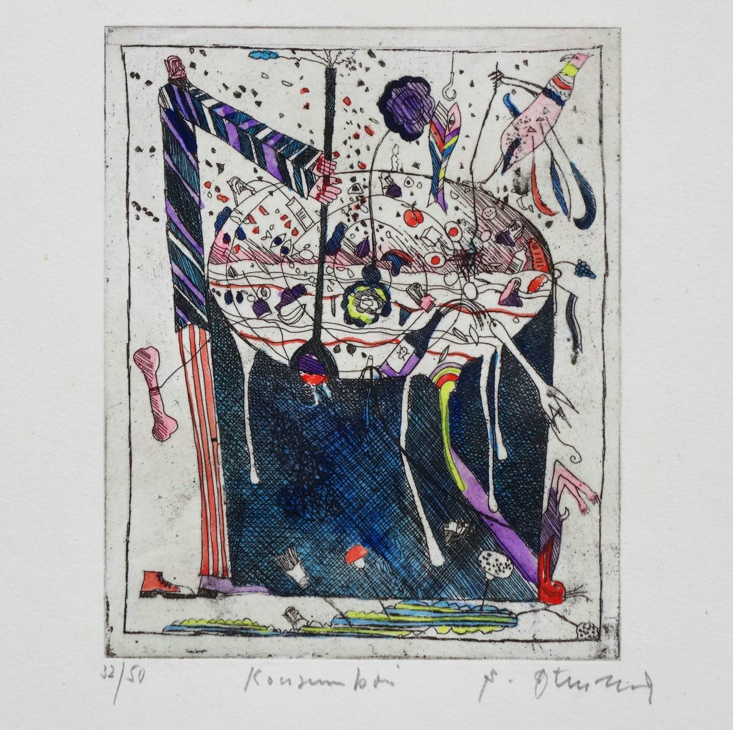 Bernd Kastenholz - aquarellierte Radierung, „Konsumboni“ nur 50 Expl. kopen? Bied vanaf 65!