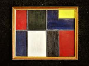 Pjotr van Oorschot - Geometrische Hout en Acrylverf Collage "Hommage a de Stijl" gesigneerd verkocht voor € 40!