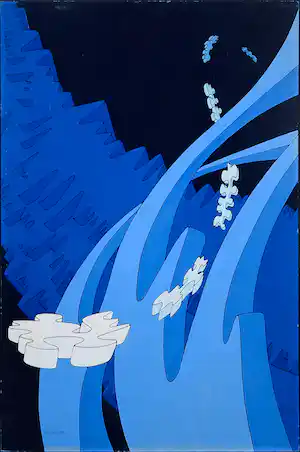 Hans Klaui - Acryl op karton, Compositie met grillige vormen in blauw, wit en zwart verkauft für € 150!