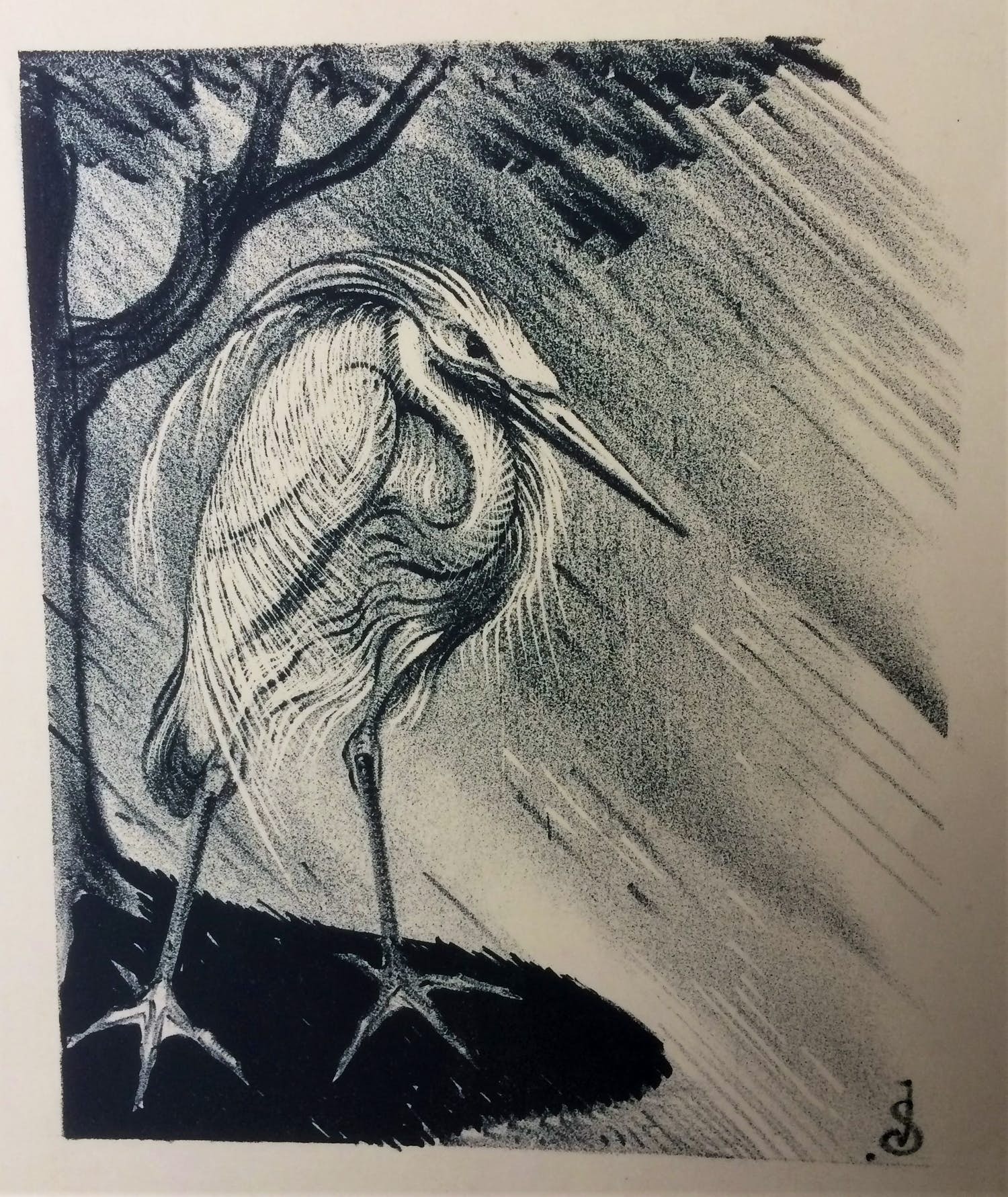 Jan Schonk - Litho "Reiger" 1929 verkocht voor € 40!
