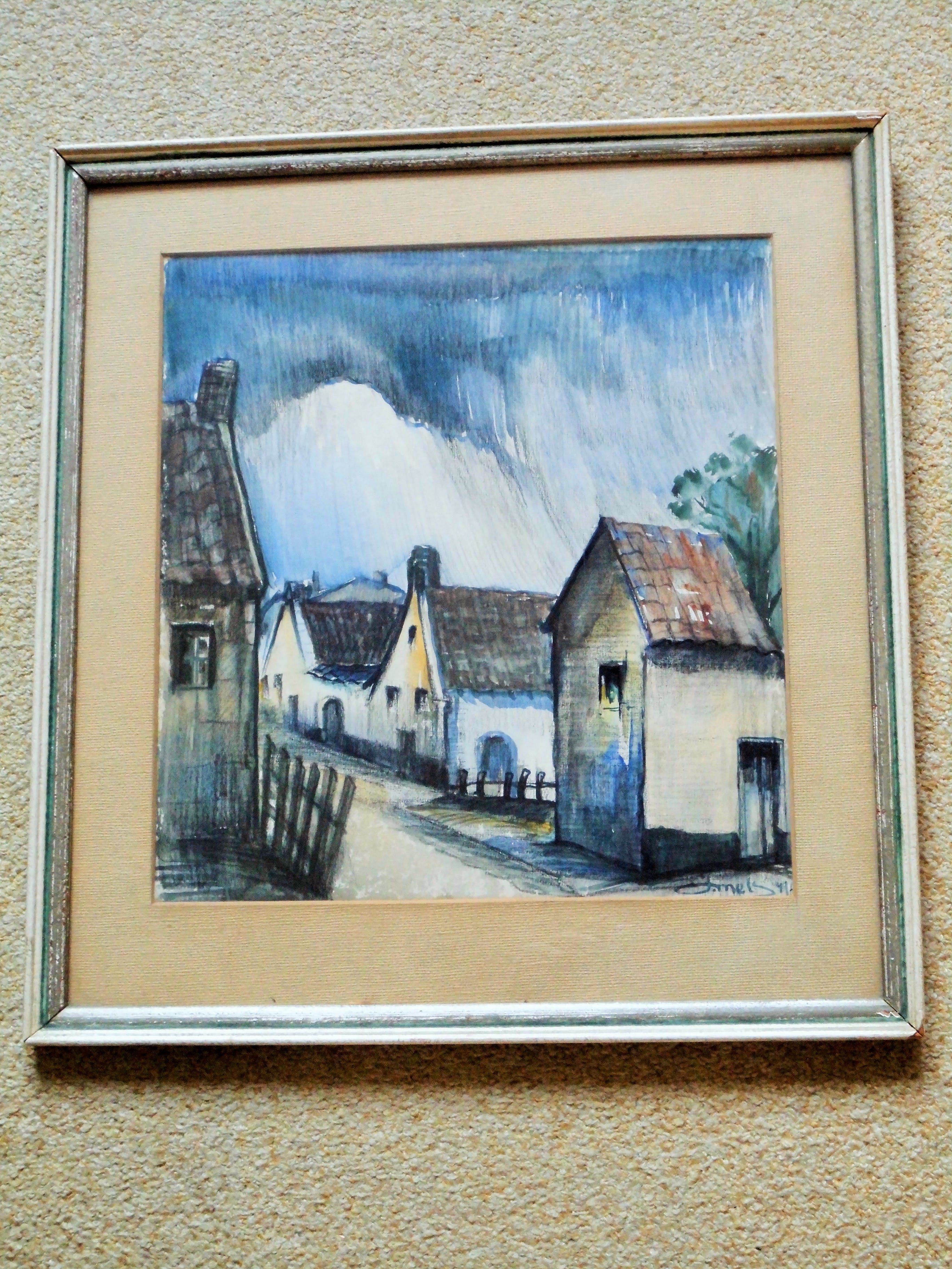 Jacques Mels - Aquarel - Straatje verkocht voor € 40!