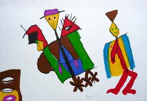 Eugen Ionesco - Figures - 1983 - Handgesigneerde kleurenlithografie verkocht voor € 220!