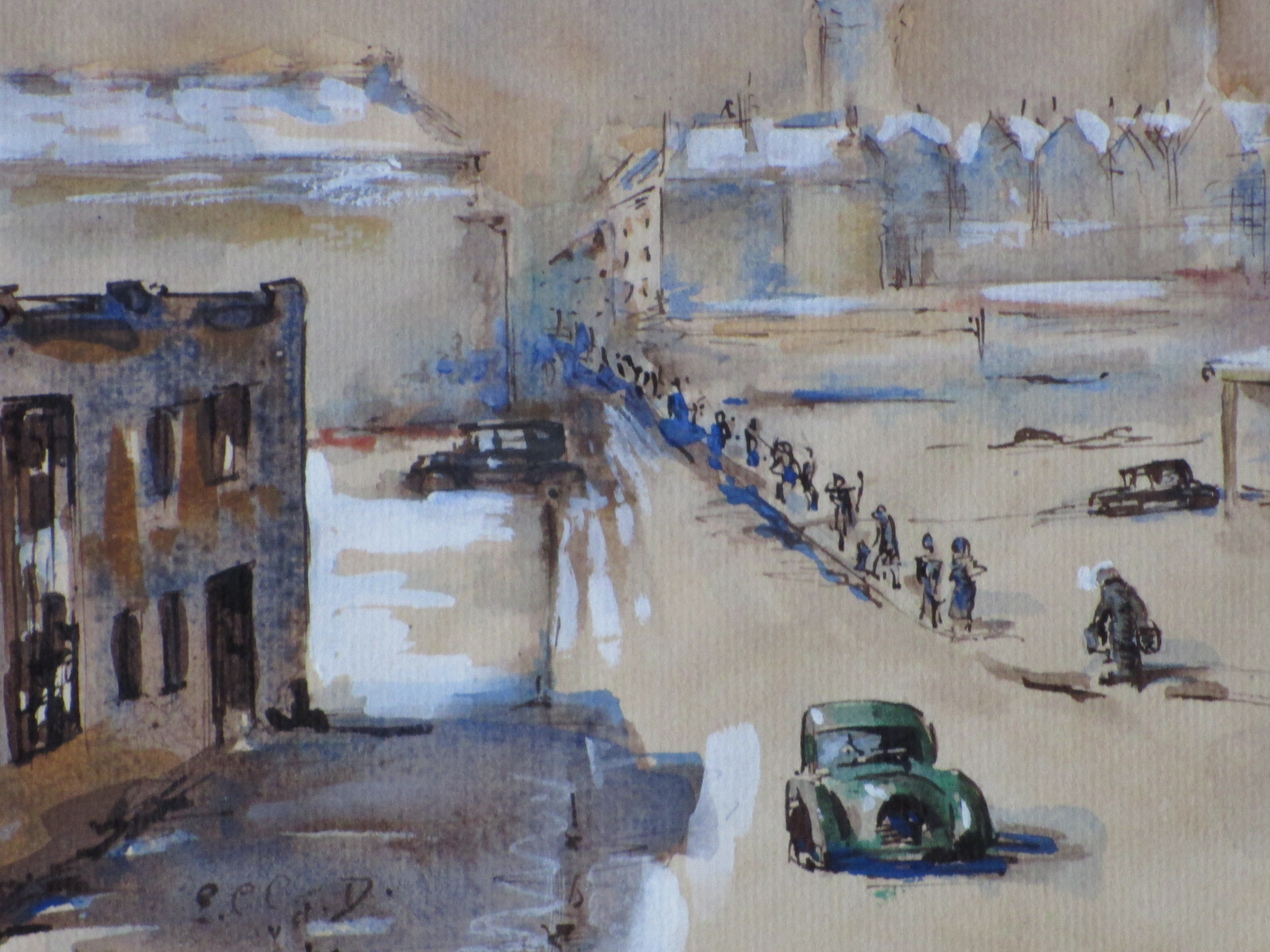 Niet of onleesbaar gesigneerd - Rotterdam Opbouw, Winter 1947 - Gemengde techniek kopen? Bied vanaf 1!