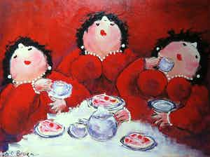 Theo Broeren - Acryl op doek, Tijd voor een kopje thee (Zeer groot) verkocht voor € 100!