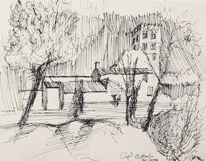 Franscz Witte - Pentekening, Vier landschappen kopen? Bied vanaf 1!