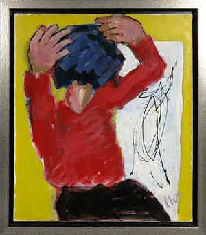 Martin van Wordragen - Gemengde techniek op doek, Voor de spiegel - Ingelijst verkocht voor € 200!