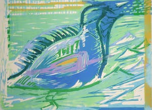 Luuk Scholten - Houtsnede, Dichtbij een watervogel kopen? Bied vanaf 20!