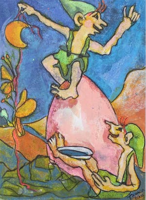 Franca Muller Jabusch - Gemengde techniek op papier o.a. acryl en krijt, z.t. Kabouters kopen? Bied vanaf 20!
