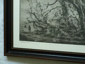 Wim Steijn - Ingelijste ets , Bos bij Haarlem – 1974 – Lijst, 37½ x 45½ cm. kopen? Bied vanaf 60!